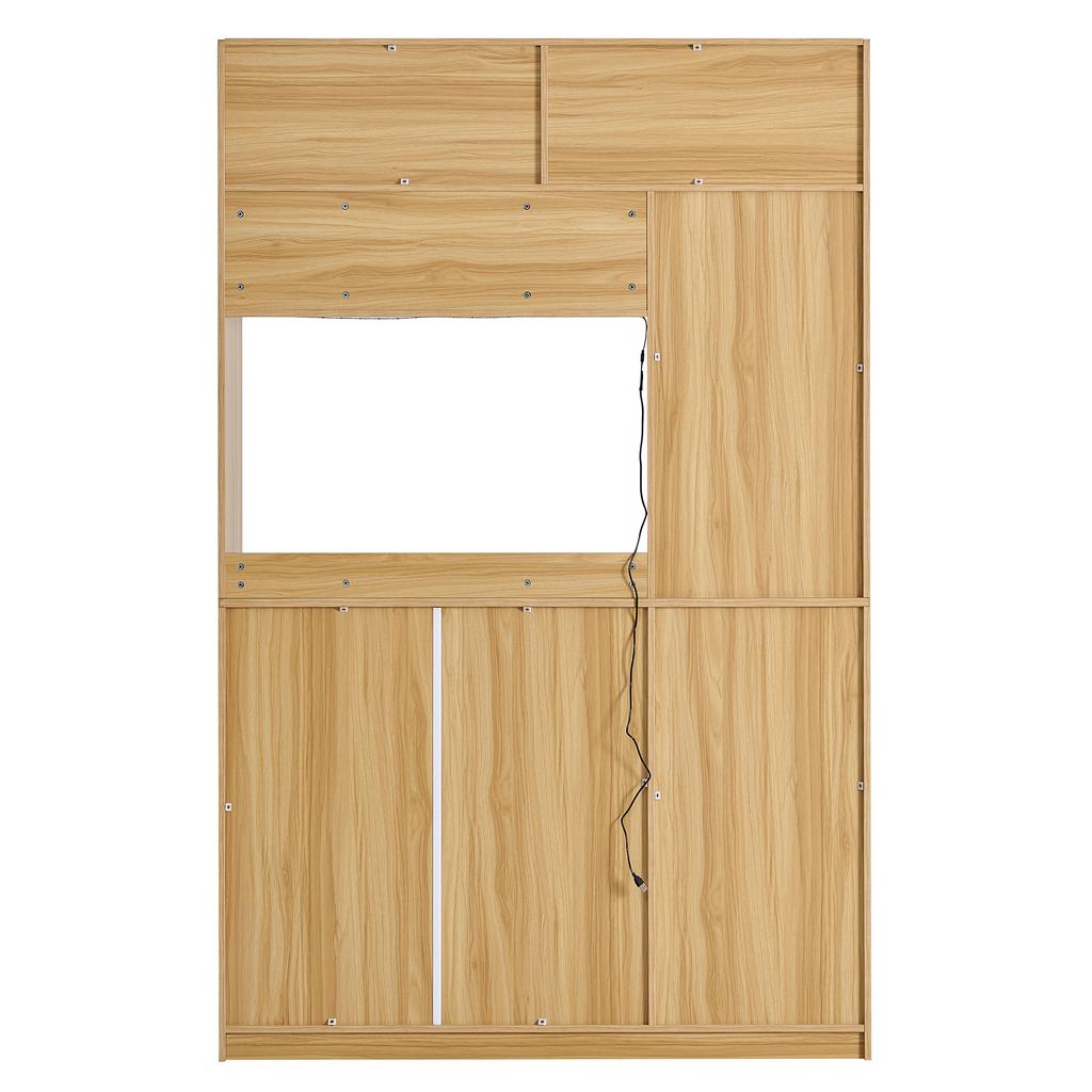 Kitchen Cabinet with LED Buffet Cabinet, with One Drawer, Three Doors and Shelves for Storing Cutlery, Large Space for Microwave. W115×D35×H180cm