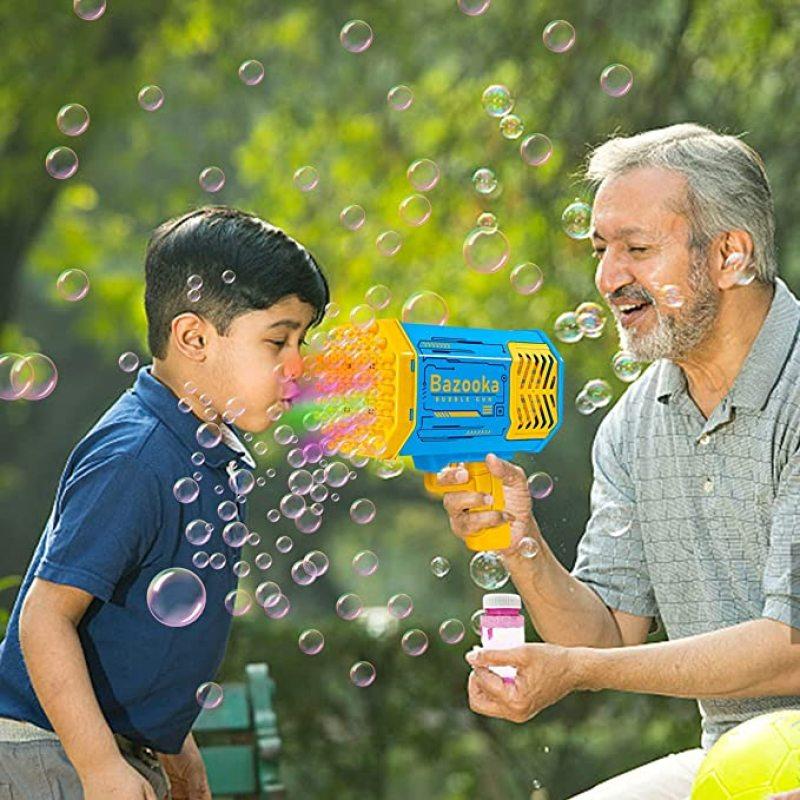 Bubble Gun Rocket 69 Holes Soap Bubbles Machine Gun Shape Automatic Blower With Light Toys