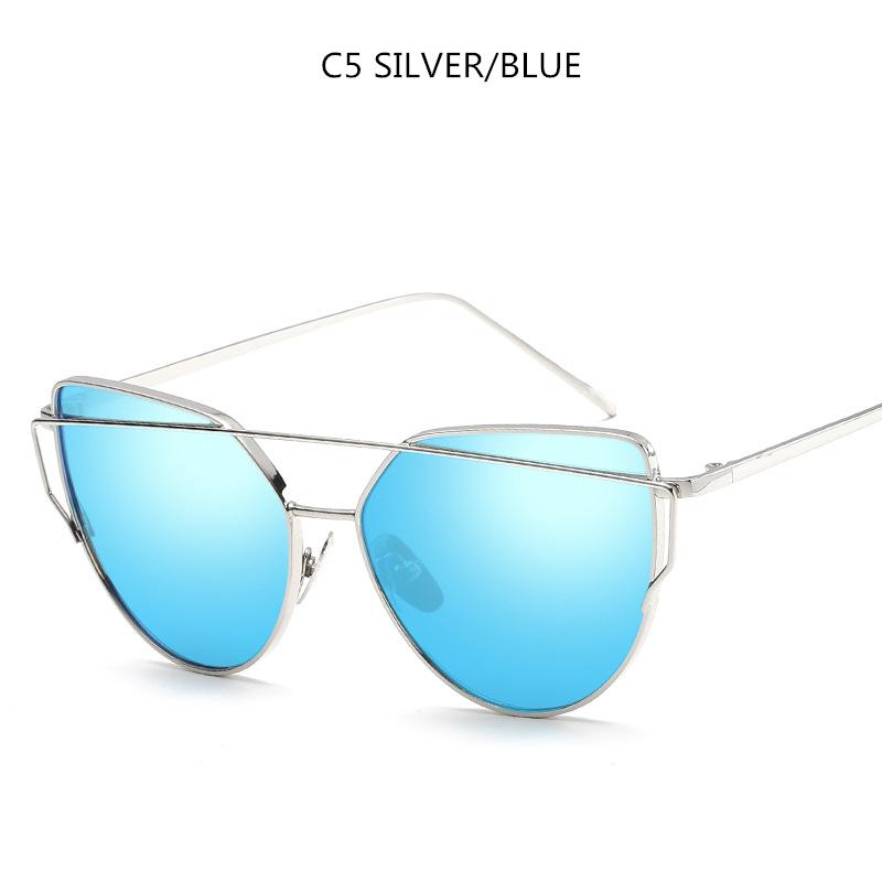 New Cat Eye Vintage Brand Designer Gold Mirror Sunglasses For Women Metal Reflective Flat Lens Sun Glasses Uv400 Eyewear