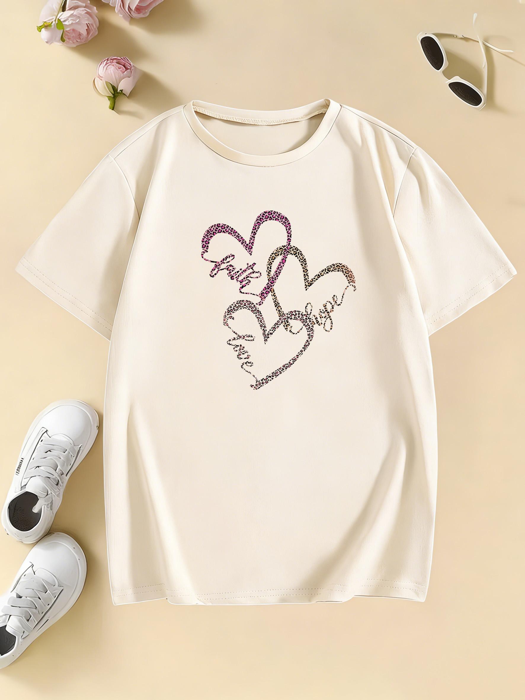 Leopard Print with Love Heart T Shirts Kids Childrens Tshirt Boys Girls Summer Spring Casual Top Tee Shirt 110