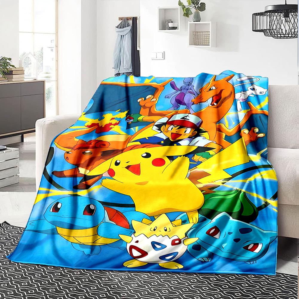 Pikachu Friends Adventure Flannel Blanket Super Soft Warm Cozy Blanket For Sofa Bed Office Travel Allseason Home Decor Gift