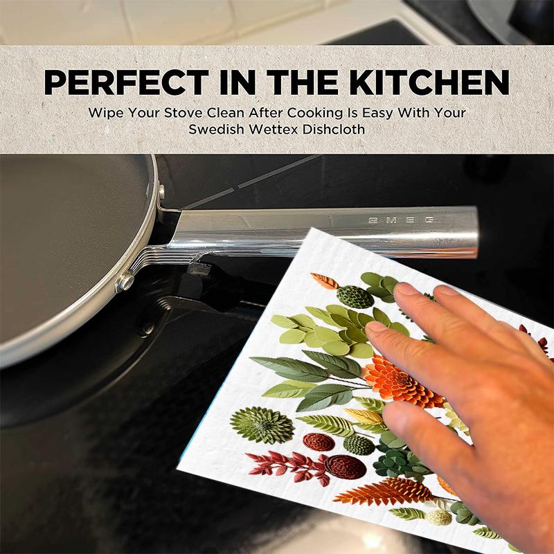 6 ks Švédské utěrky na nádobí Ekologické kuchyňské hadry Savé utěrky na nádobí Opakovaně použitelné Omyvatelné Potisk listů květin Čisticí utěrky