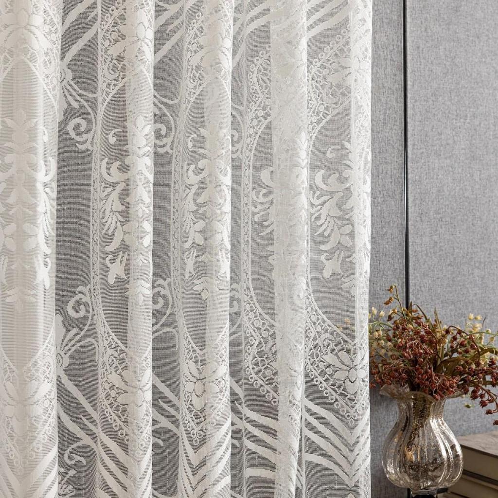 Tenda a Pannello in Pizzo Jacquard Europeo Trasparente: Traspirante, Facile da Pulire, Pronto per l'Asta, Perfetto per Soggiorno e Camera da Letto.