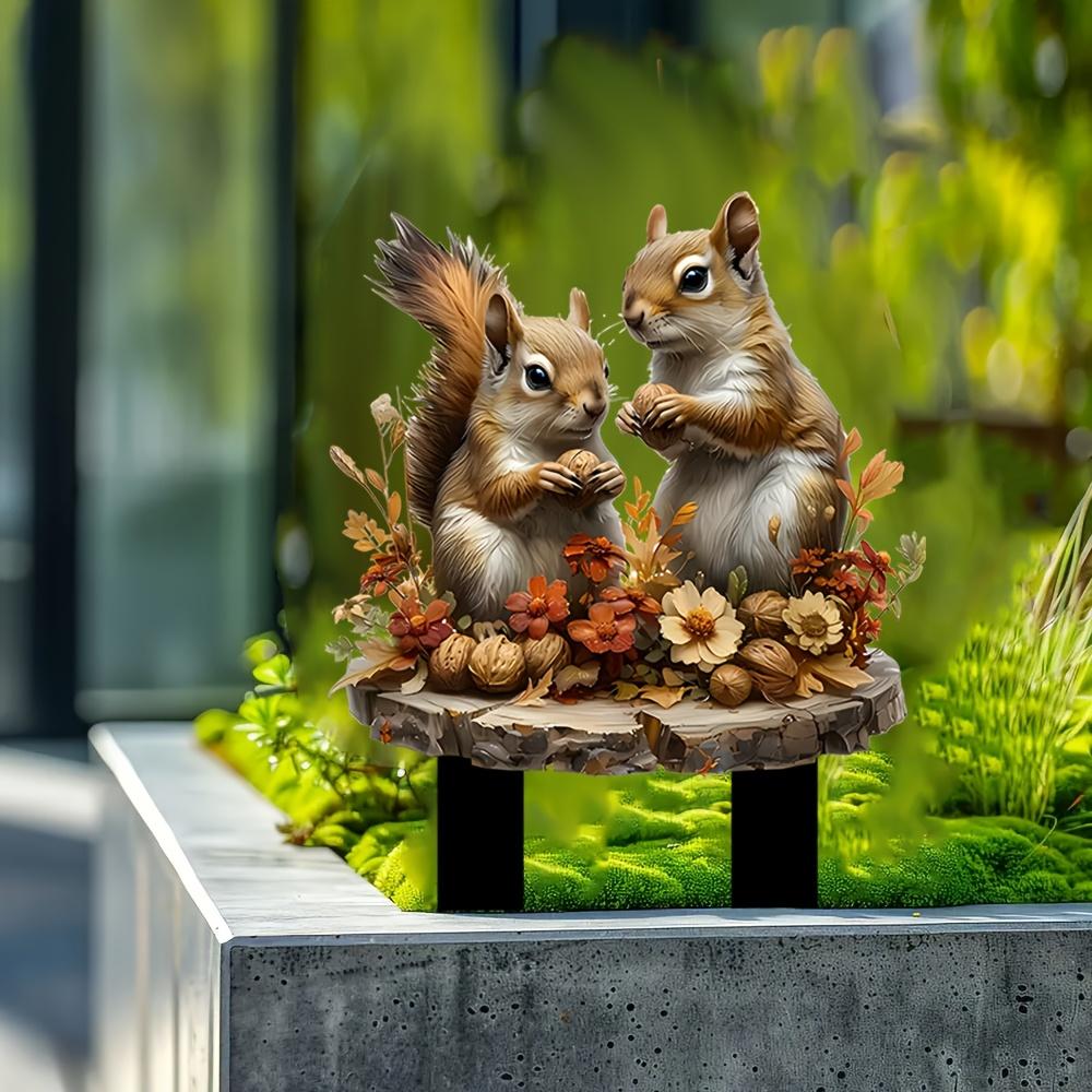 2D Charming Squirrel, Garden Pile - Outdoor Art Deco, Suitable for Flowerpots and Landscaping, Bohemian Animal Theme