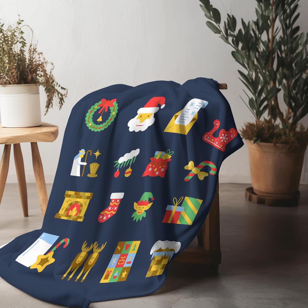 

Festive Holiday Throw Blanket Cozy Christmas Decor Winter Warm Fleece Coverlet Reindeer Snowman Pattern Gift for Home Farmhouse 75x90cm