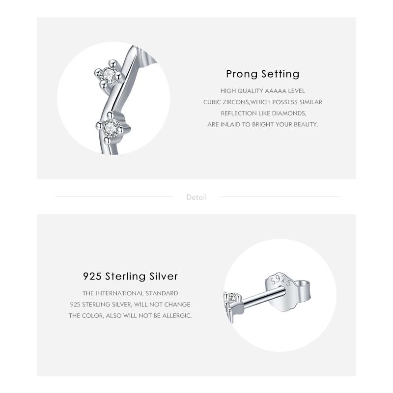 MODIAN 925 Sterling SIlver Geometric Line Dazzling Clear CZ Cassic Stud Earrings For Women Wedding Engagement Jewelry Gifts