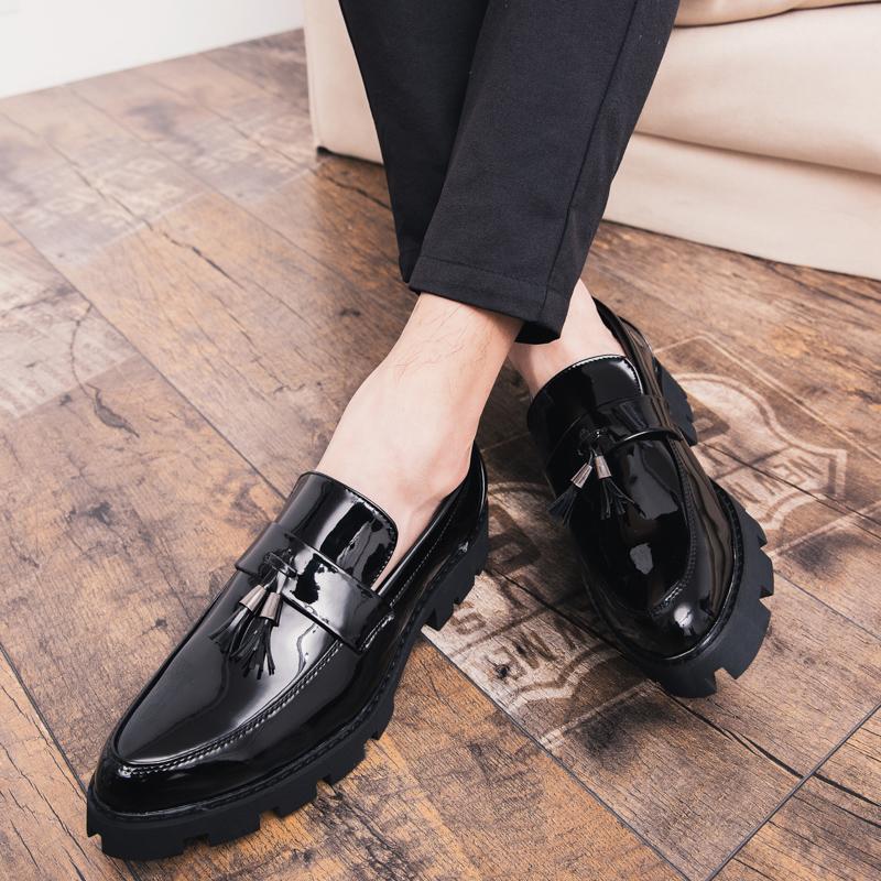 Fashion Thick Soled Men's Leather Shoes Leisure and Business Style Dress Up Party Work and Office Loafer Tassels