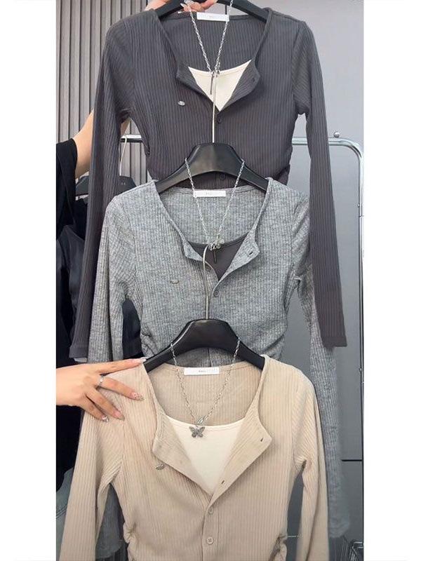 Women's 2024 Retro Slimming Two-Piece Long Sleeve T-Shirt