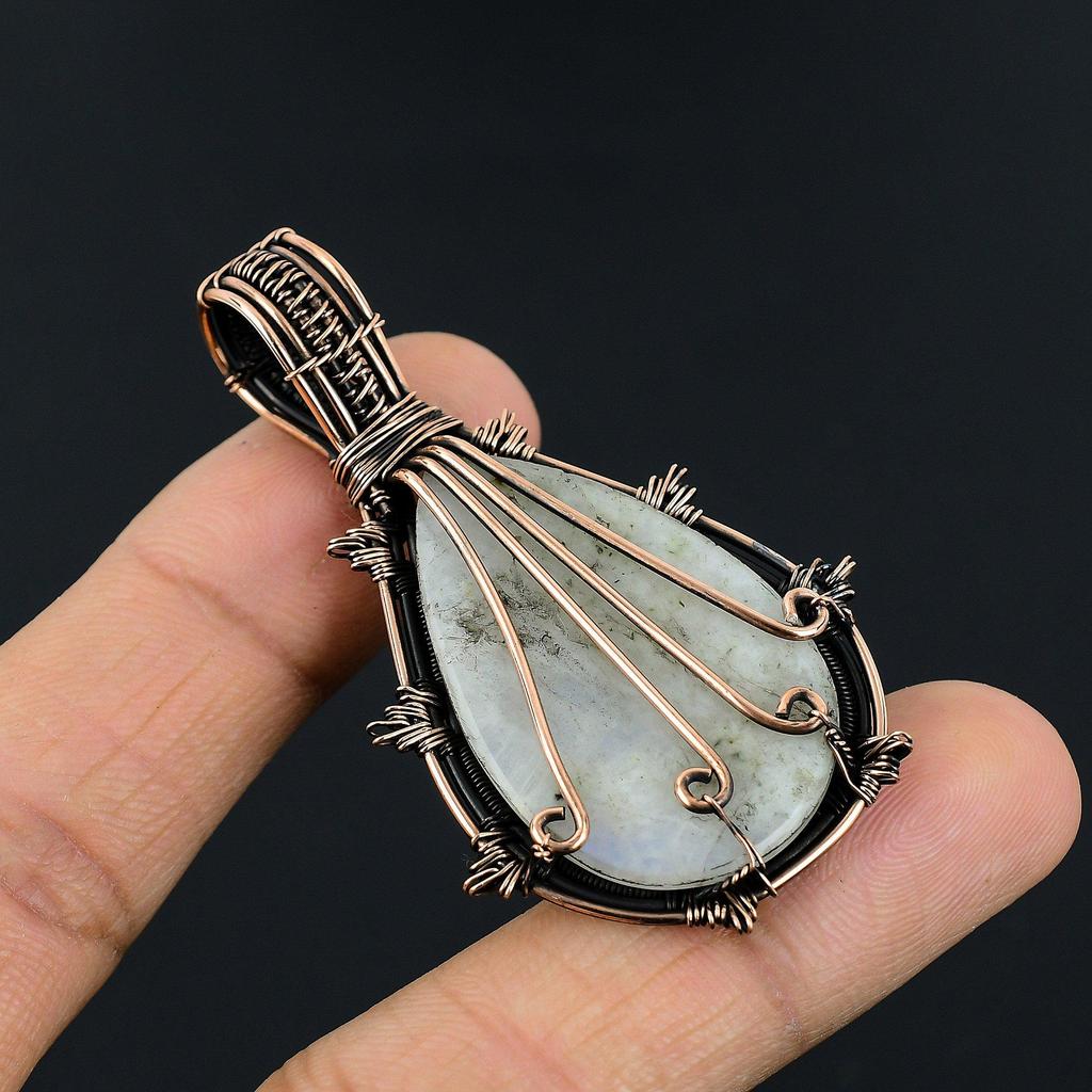 Moonstone 999 Copper Wire Wrapped Pendant, Handmade Gemstone Pendant, Gift For Mom Antique Jewelry