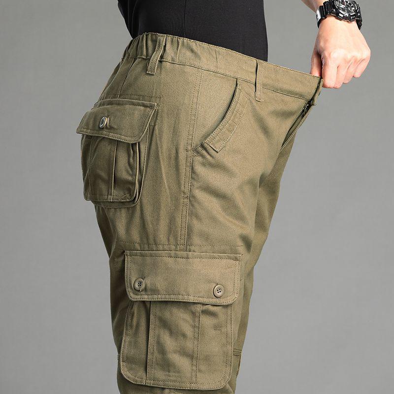 Spring and Autumn Men's Multi-Pocket Casual Pure Cotton Loose Straight-Leg Trousers