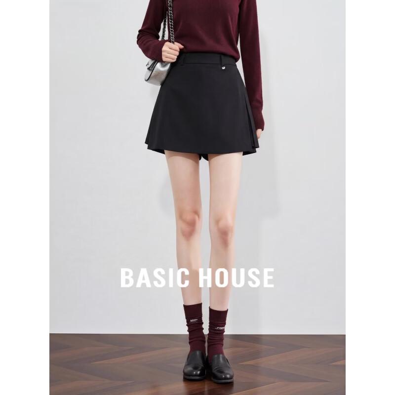 Basic House Women s Black High-Waist A-Line Wide-Leg Suit Shorts M