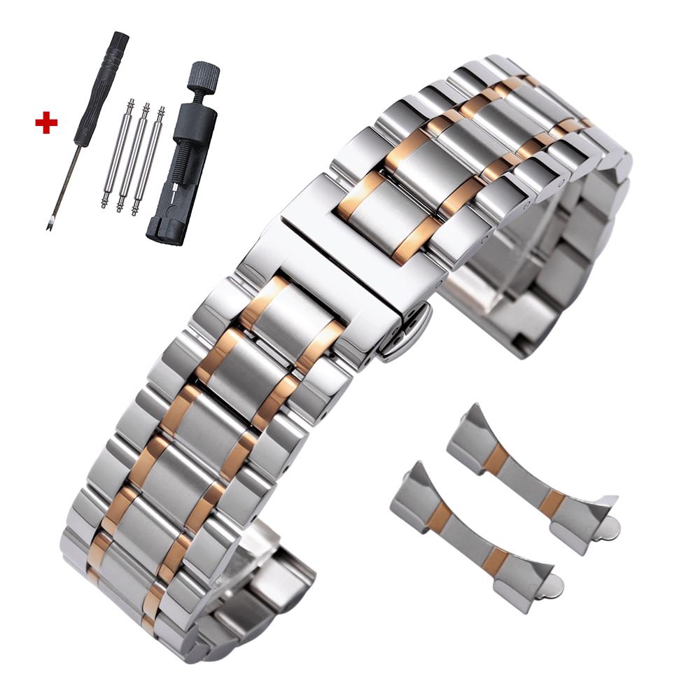 Luxury Arc Flat End Solid Stainless Steel Watch Bracelet for Tissot Butterfly Clasp Strap 12/14/16/18/19/20/21/22/24mm Watchband