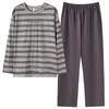 Pyjama Herren Frühling und Herbst Baumwolle Langarm Gestreift Hausanzug Herbst Herren Rundhals Große Größe Zweiteiliges Set