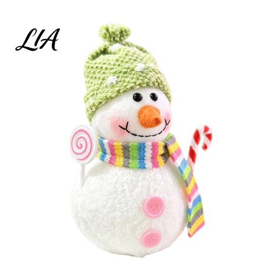 Holiday Party Photo Props Lighted Snowman Christmas Ornament with Knitted Hat, LED Warm Light Soft Fabric Figurine Hanging Pendant for Tree,