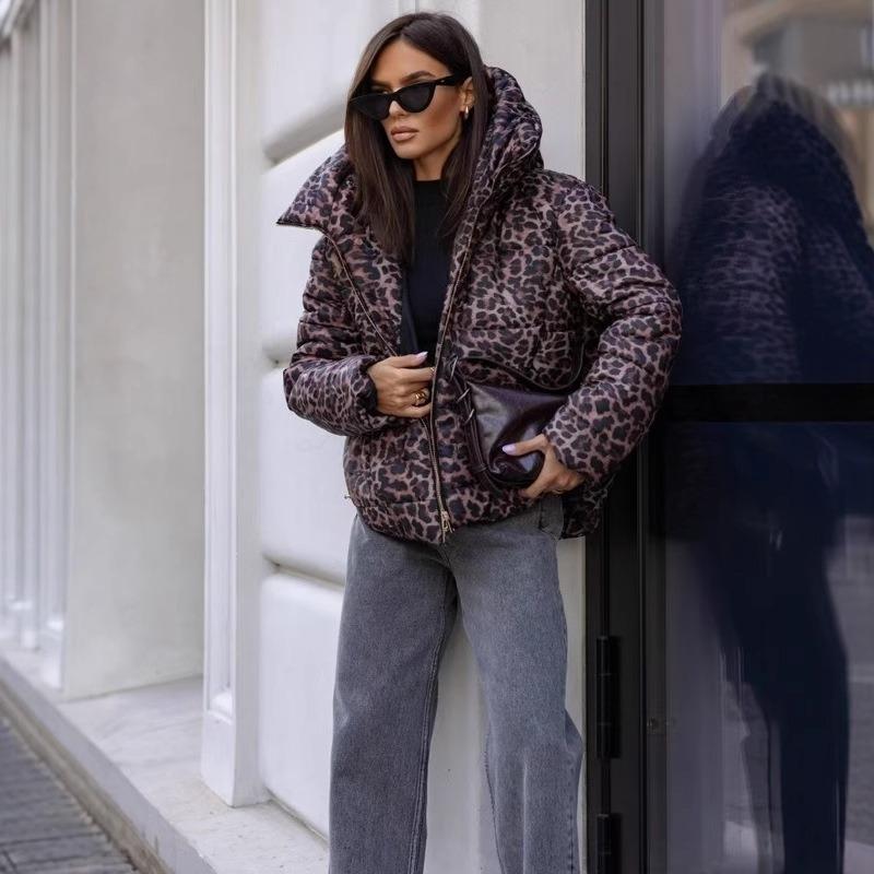 Winter Leopard Print Hooded Cotton Jacket Women's Korean Version of The Short Thick Warm Ladies Jacket