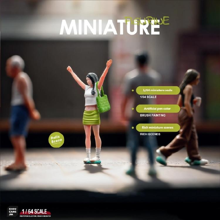 Realistic Skirt Girl Figure Model 1:64 Scale Hand Painted Miniature Figures for Dioramas Props,Photography Collector