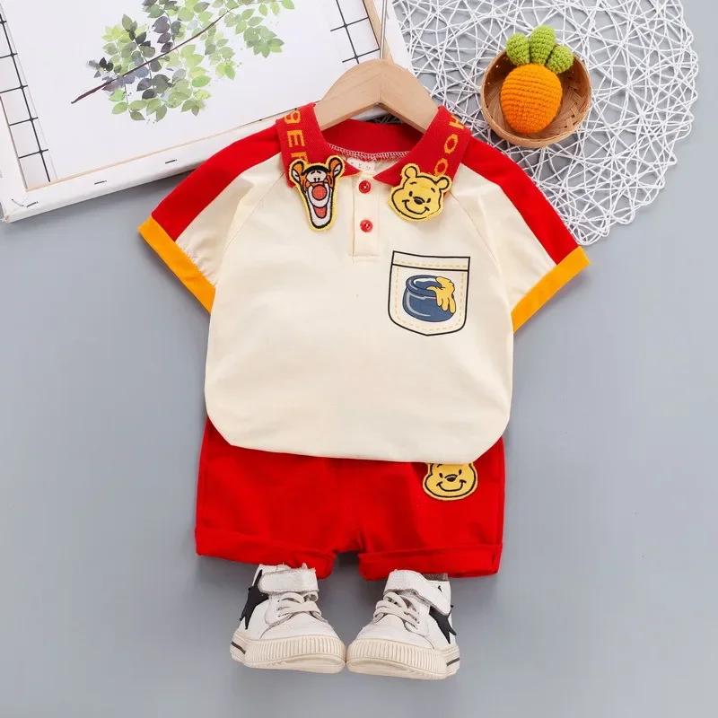 Trendy Short Sleeve Tracksuits Boys and Girls New Casual Sports Clothing Donald Duck Print Tops+Shorts 2 Piece Set Summer Wear 80