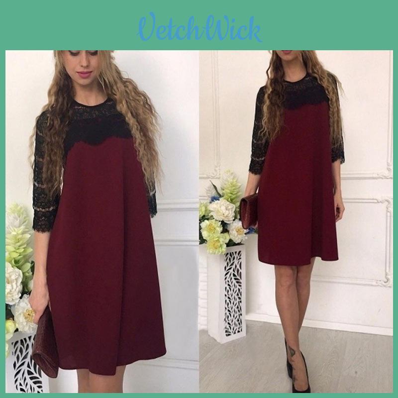 Elegant Women Pure Color Hollow Out Lace Splicing Dress For Stylish Occasions