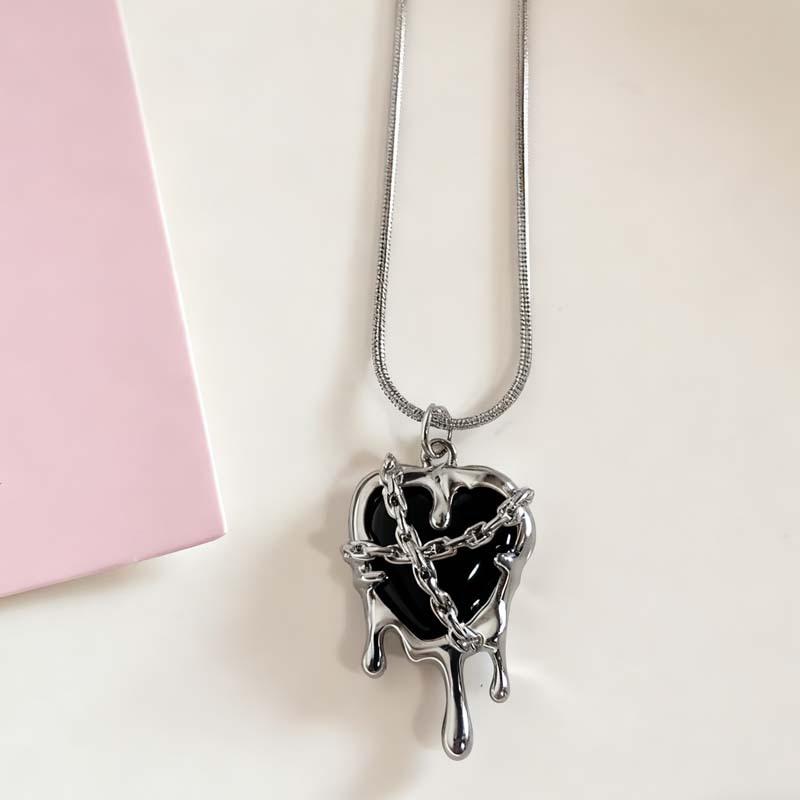 Neue Punk Gothic Rote Schwarze Lava Herz Anhänger Halskette Ohrringe für Frauen Männer Grunge Rave Y2K EMO Ästhetik Zubehör