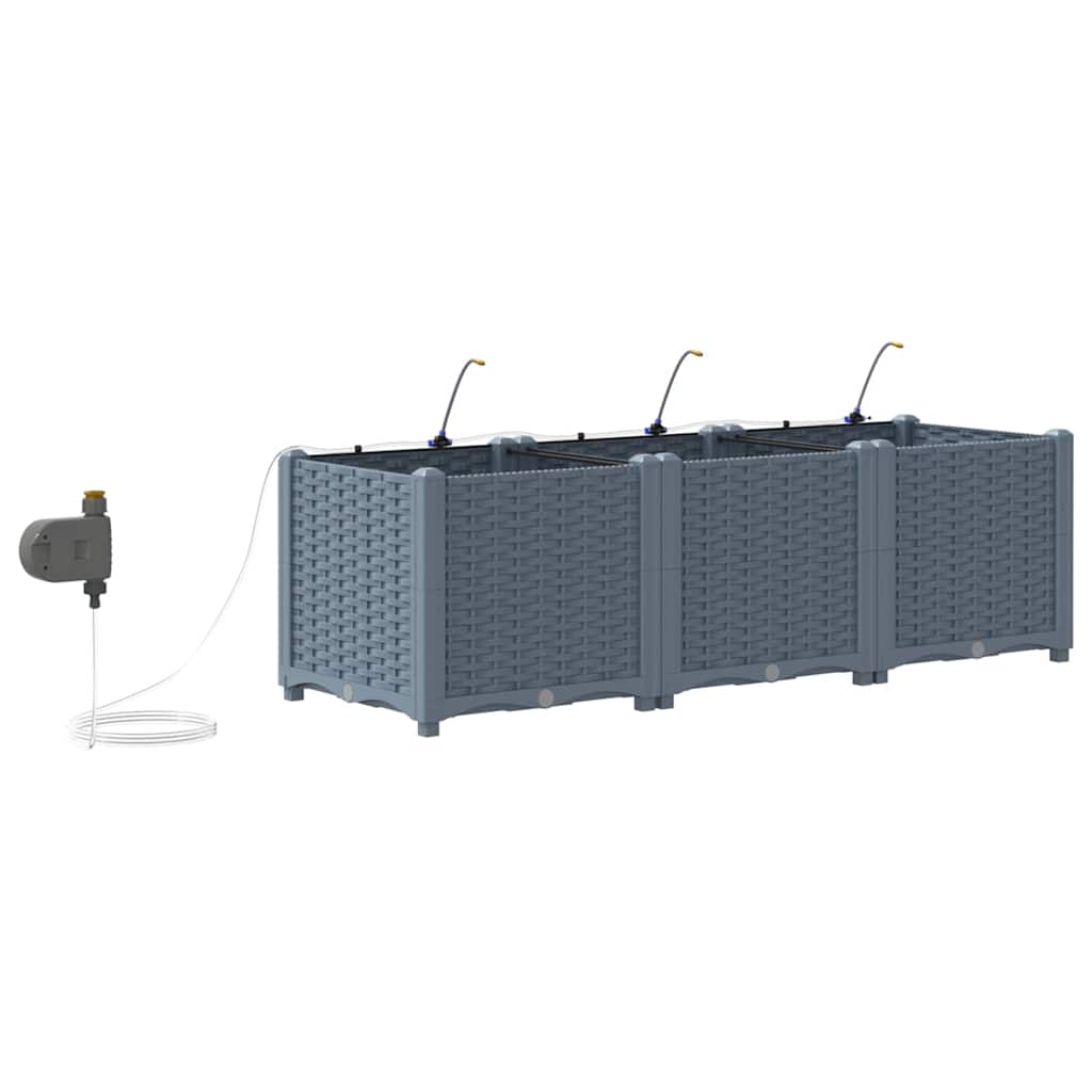 Garden Planter Set 3 pcs Light Grey 120 x 40 x 37.5 cm Plastic