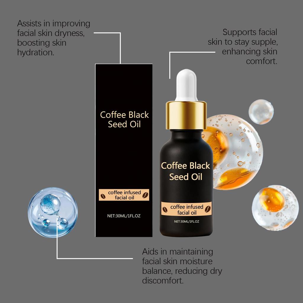 Coffee Black Seed Oil Deep Hydration Face Rejuvenation Soft Smooth Skin Barrier Repair Improve Dryness Anti-Wrinkle Facial Oil