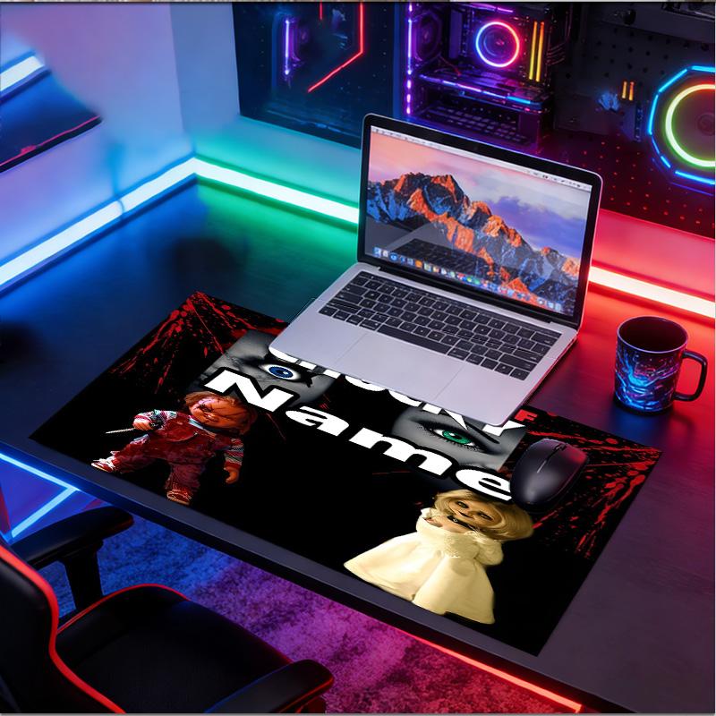 Custom Name Personalized Bride of Chucky Pattern Mousepad, Laptop PC Desk Mat, Decorative Desk Mat for Home Keyboard Pad Gift