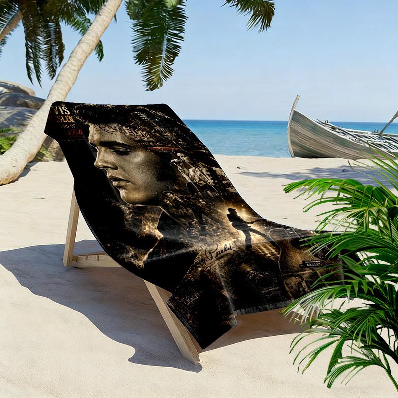 Music Elvis Print Beach Towel, Large Soft Quick Dry Towel for Beach Camping Swimming