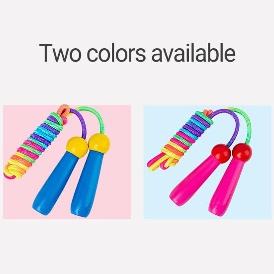 Ergonomiczny Design Nieplącząca się Dziecięca Skakanka z Drewnianą Rączką z Nadrukiem w Paski w Kolorach Tęczy Regulowana Długość