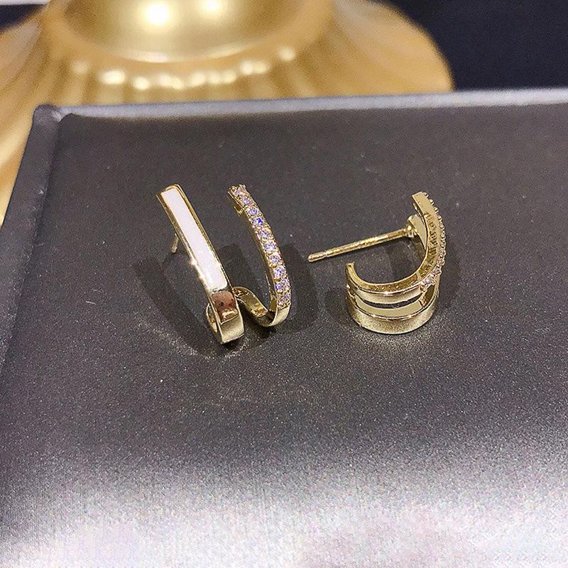 The Same Micro-Inlaid Zircon Stud Earrings, Vertical Oil Dripping Light Luxury Simple Earrings Women, Personalized Versatile Earrings