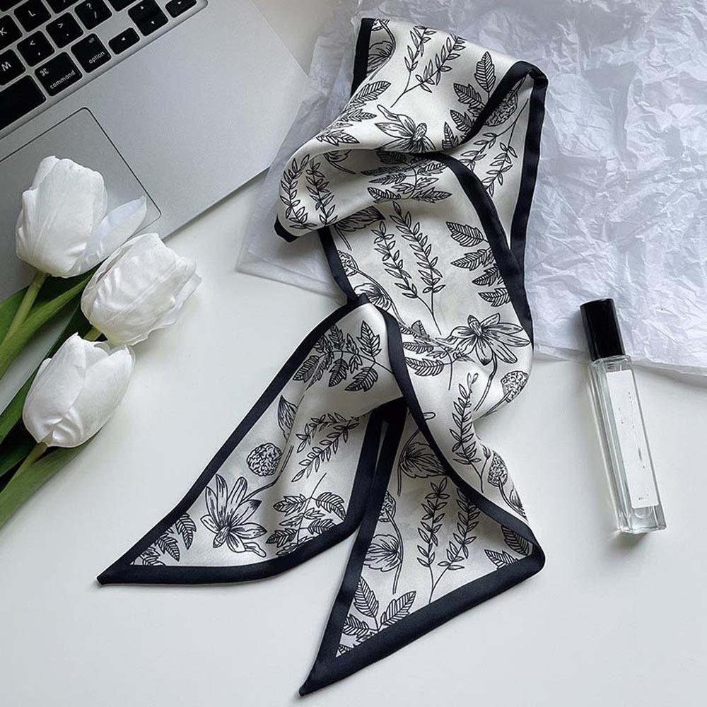 Headscarf Sweet Neck Scarf Hair Bands Satin Silk Scarf Flower Printed Scarf Women Hair Ribbon