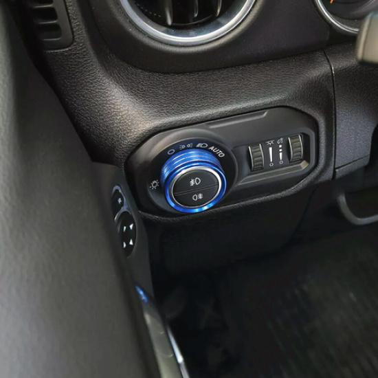 For 18-25 Jeep Gladiator JT/JL Blue Alloy Headlight Switch Knob Cover Ring Trim