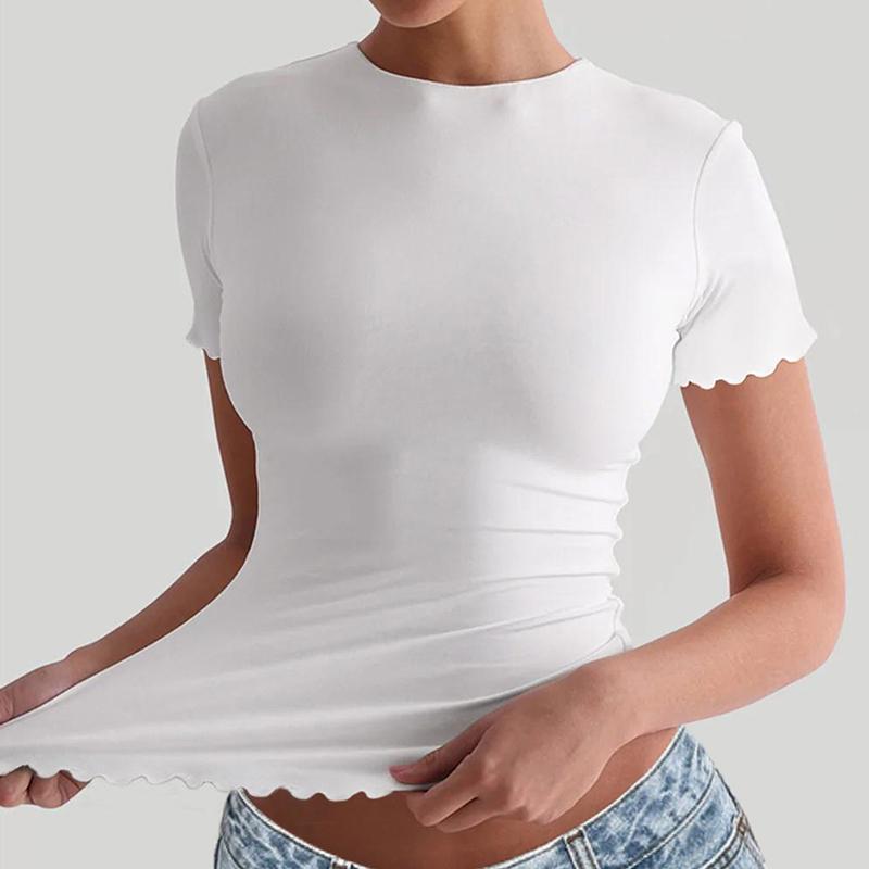 

Женская летняя футболка Y2K с круглым вырезом, оборками, однотонная, приталенная, пуловер, топ XL