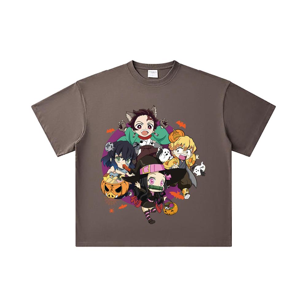 260 GSM Double Yarn 32 Count 100% Cotton Demon Slayer V111 Halloween Print Unisex Heavy Cotton T Shirt