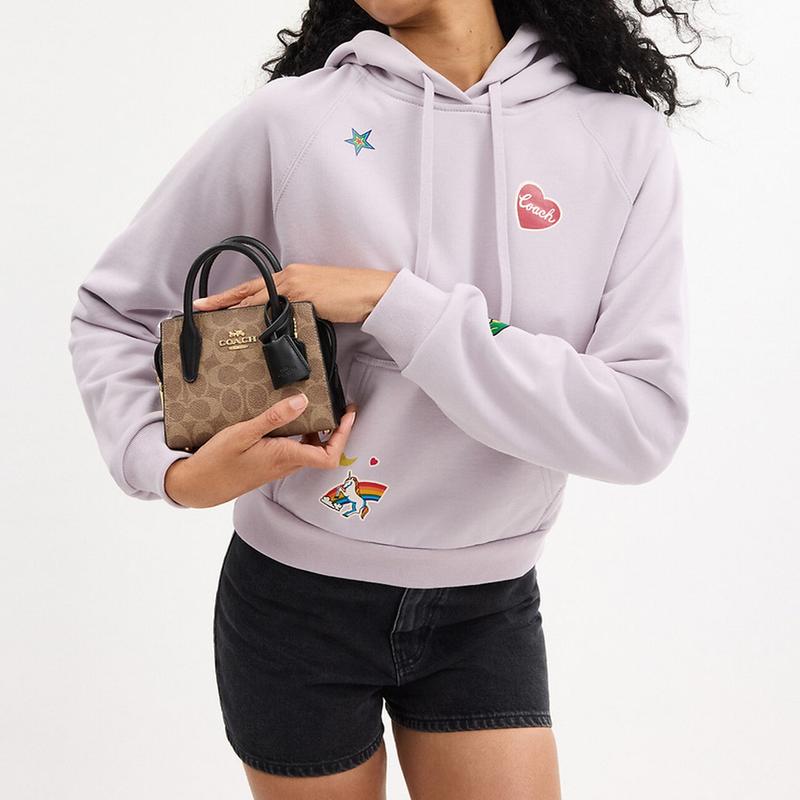 Coach Andrea 16 Chiusura a zip logo del marchio tela rivestita borsa a tracolla piccola da donna color cuoio e nero