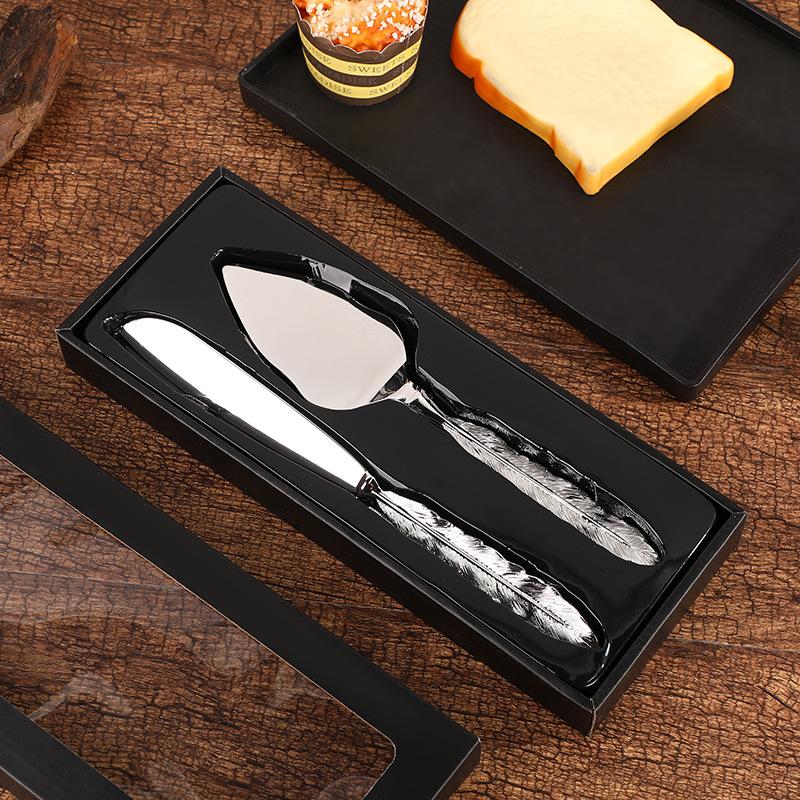 

Creative Western Cuisine Knife and Shovel Set Exquisite Feather Knife Handle Tableware, Household Banquet Cake, Bread, Pizza Cutting Supplies