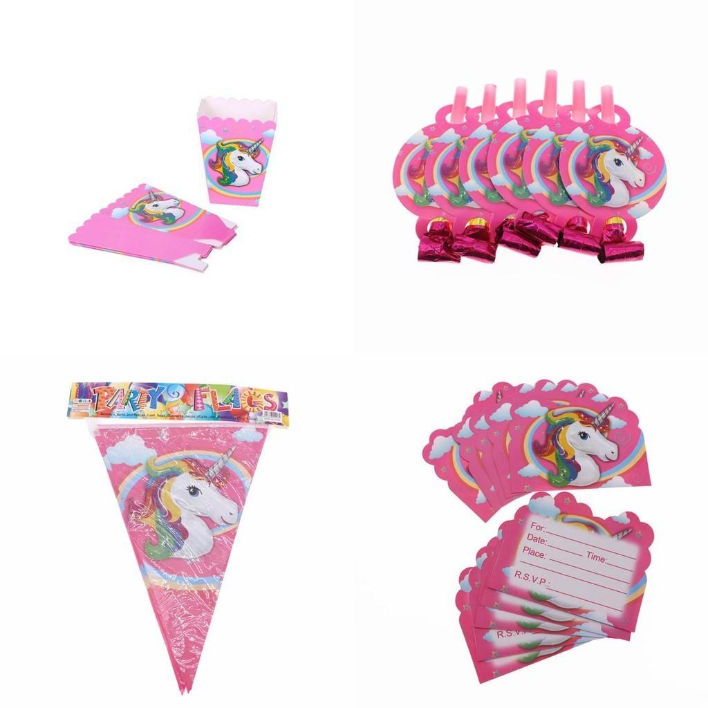 Adorable Unicorn Kids Birthday Party Supplies Including Vibrant Plates Cups And Decorative Tablecloth