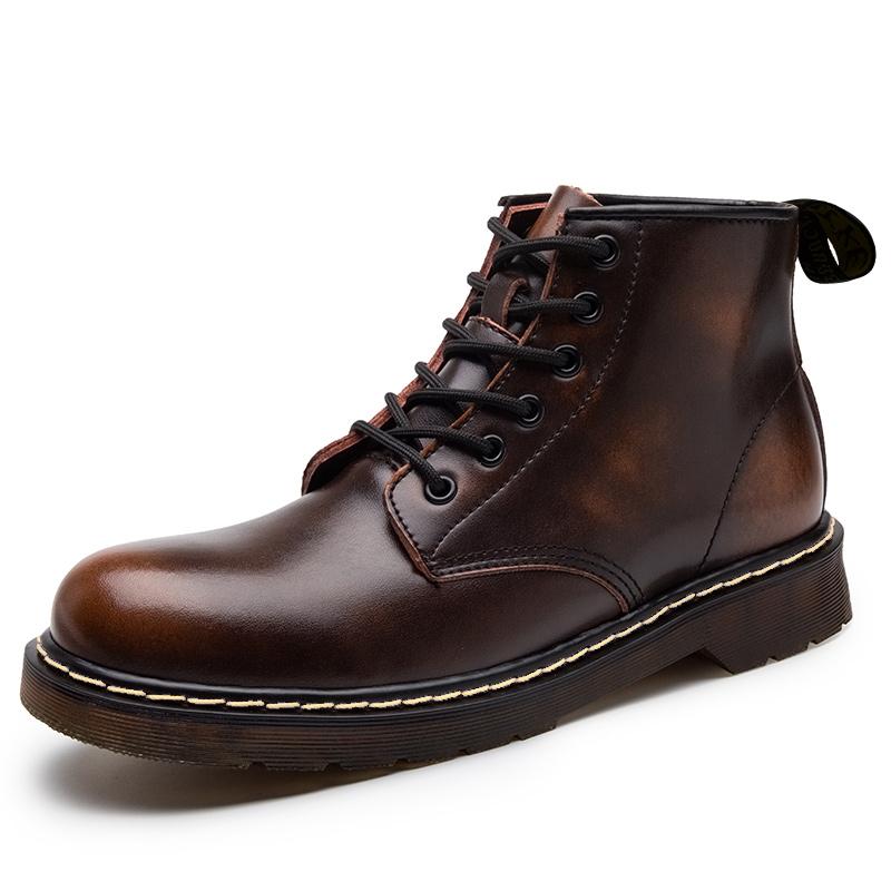 2024 Nové boty s tlustou podrážkou Pánské módní krátké boty Motocyklové boty Pracovní boty Vysoké 6dírkové boty z pravé kůže Dámské