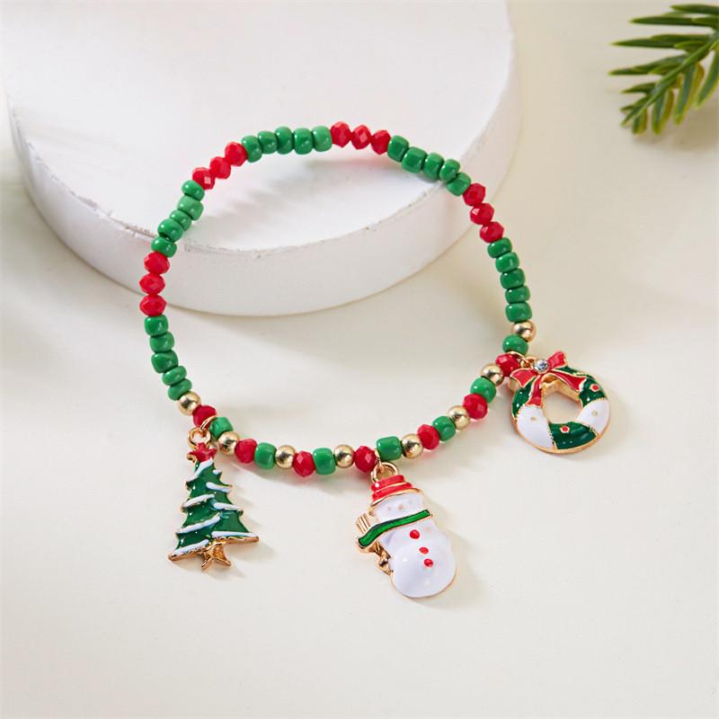 Christmas Bead Bracelet For Women With Santa Snowman Charms In Festive Gift Box