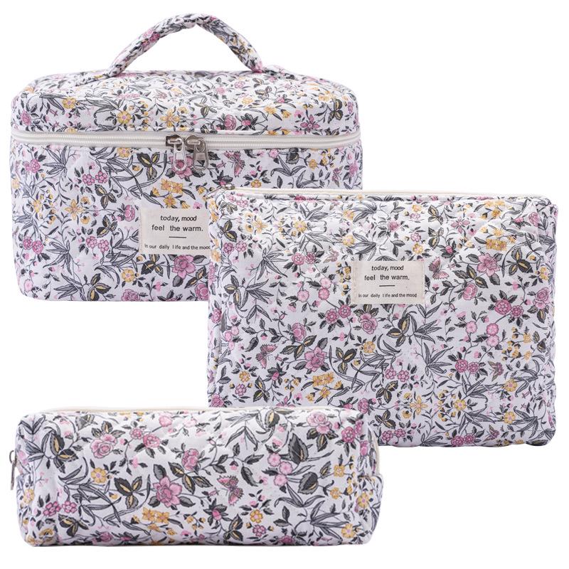 2023 Floral Cute Cotton Makeup & Toiletry Bag - Small, Fresh, Portable Storage Case