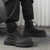 Winter Windproof Cotton Rain Boots Men Warm Ankle Fashion Black High-top Men Leather Big Head Platform Heightening Black Casual