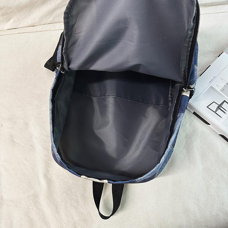 Student Schoolbag Contrast Color Women's Denim Backpack Large Capacity Backpack