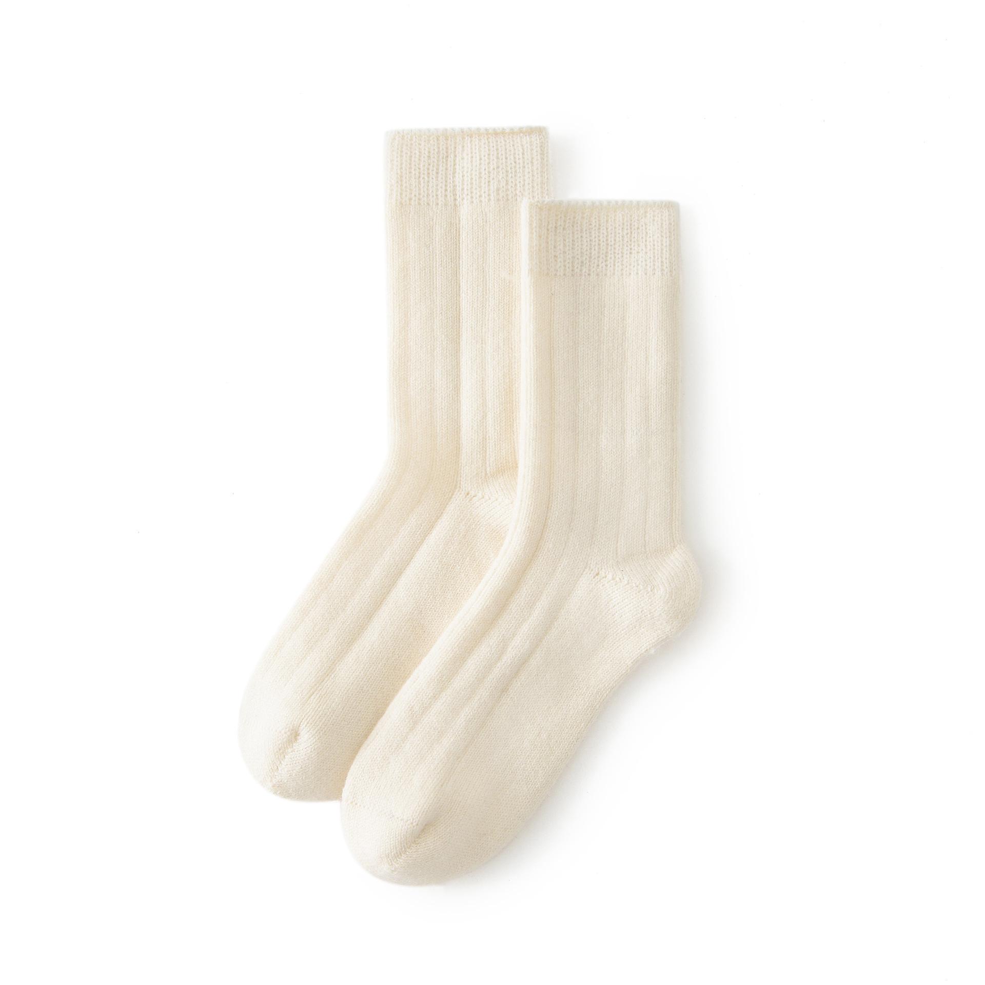 Унисекс Кашемировые Носки в Резинку Средней Длины - Толстые, Теплые, Однотонные для Осени/Зимы