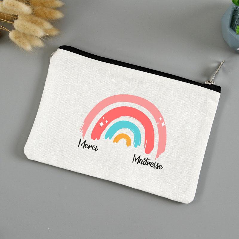 Teacher's Day Gift Thank You Mistress Print Makeup Pouch Zipper Lipstick Storage Women Canvas Cosmetic Bag Teacher Clutch Bag