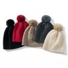 Women's 100% Pure Cashmere Pom-Pom Hat - Thick, Retro, Versatile Cable Knit with Ear Protection.