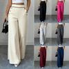 Women High Waist Wide Leg Pants Button Detail Straight Leg Casual Trousers Lightweight Loose Fit Bottoms for Everyday Wear