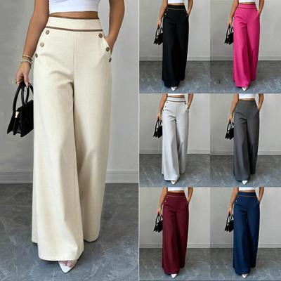 Damen High Waist Weite Hosen mit Knopfdetail Gerades Bein Lässige Hosen Leichte Lockere Unterteile für den Alltag