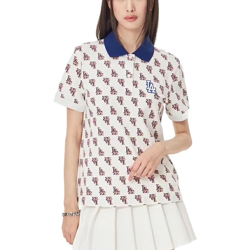 MLB Basic Logo Los Angeles Dodgers SS23 Embroidered Casual Short Sleeve Polo Shirt Women polo shirts Cream 3FPQM0233-07CRS