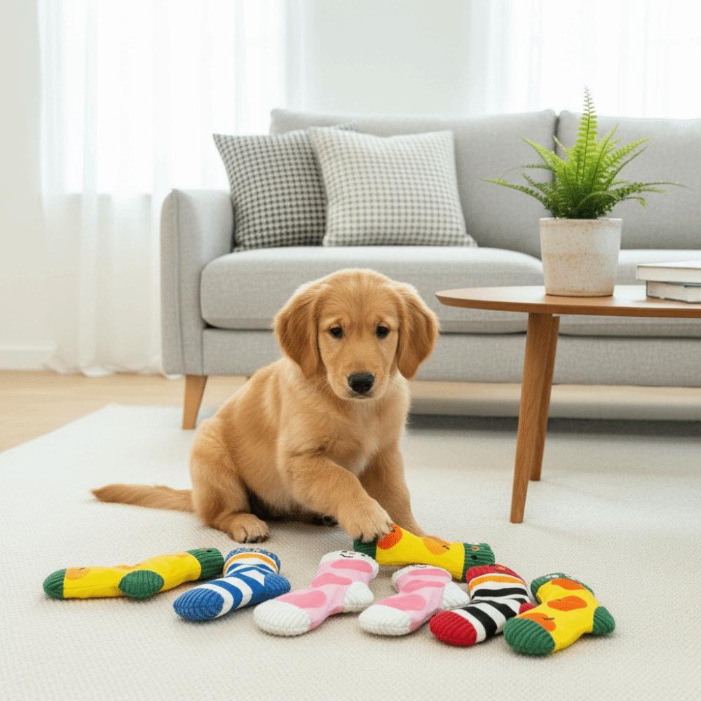 Bite-Resistant Dog Food Leakage Socks Cartoon Squeaker Dog Sound Making Socks Colorful Dog Treat Dispenser Teeth Cleaning