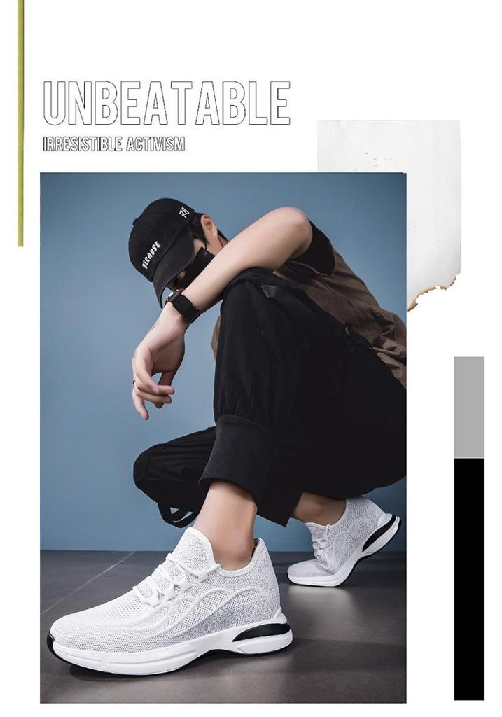 Men's Flyknit Height-Increasing Running Shoes - Breathable Mesh, Thick Sole, Low-Top, Spring/Summer Casual Sportswear.