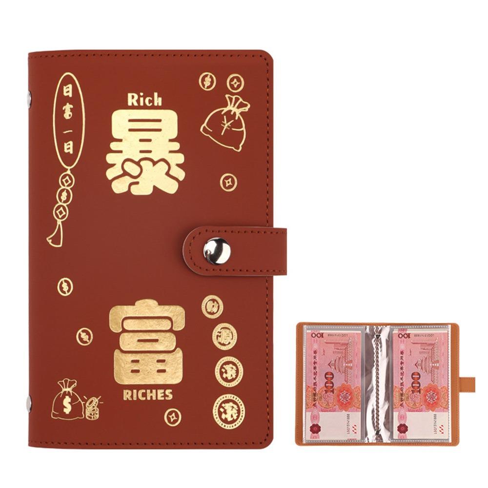 

Funny 100 Envelopes Money Saving Challenge Large Capacity PU Get Rich Overnight Mini Binder Savings Challenge Budget Binder коричневый